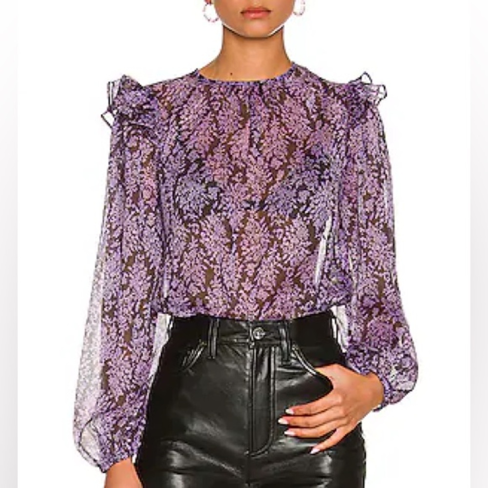 MINKPINK x Revolve Anisah Ruffle Frill Top - black & purple